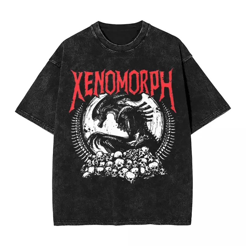 Death Metal Xenomorph Alien Romulus Washed T Shirts Streetwear Hip Hop T-Shirts Tees Men Women Short Sleeve Harajuku Summer