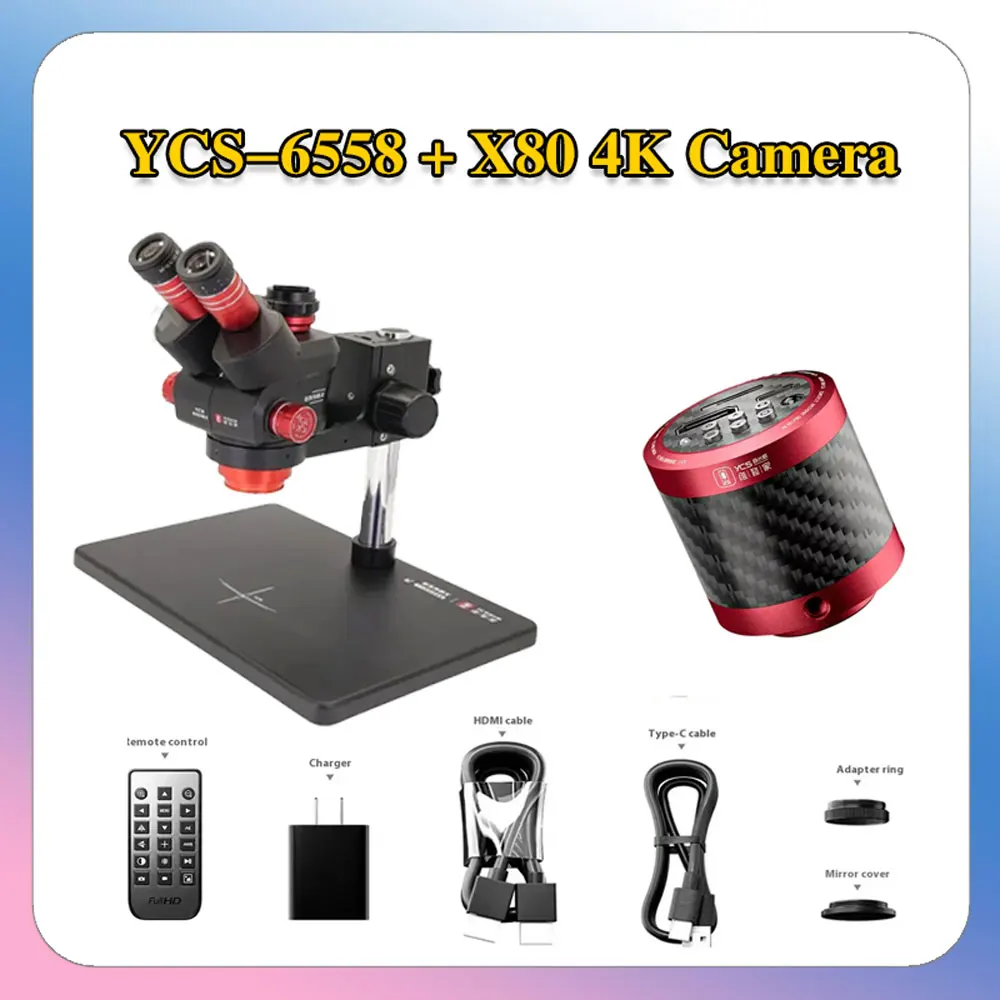 2025 with Extra Large Base 6.5-58 Zoom for Mobile Phone PCB Welding Microscope Tool YCS-6558 HD Trinocular Microscope