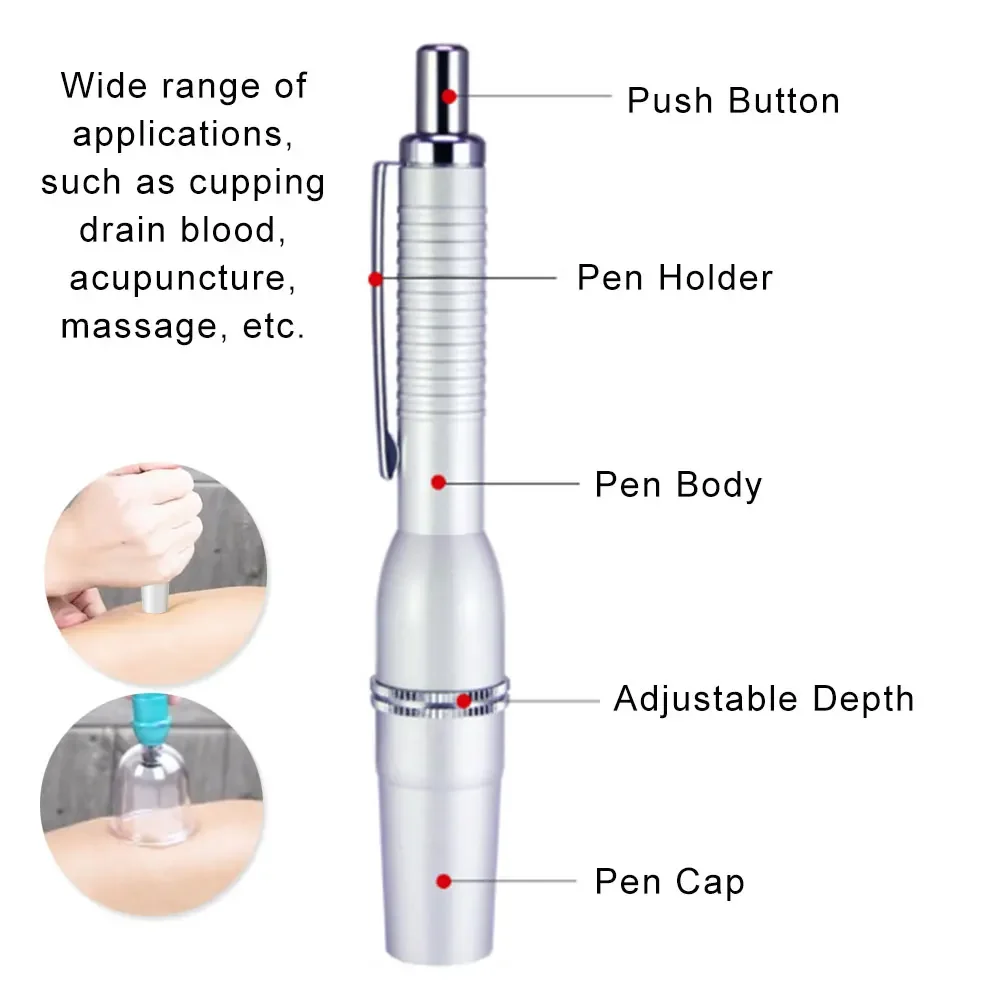 

Silver Three-needle Blood Lancing Pen Cupping Acupuncture Massage Device For Blood Test Blood Collection Device Adjustable Depth