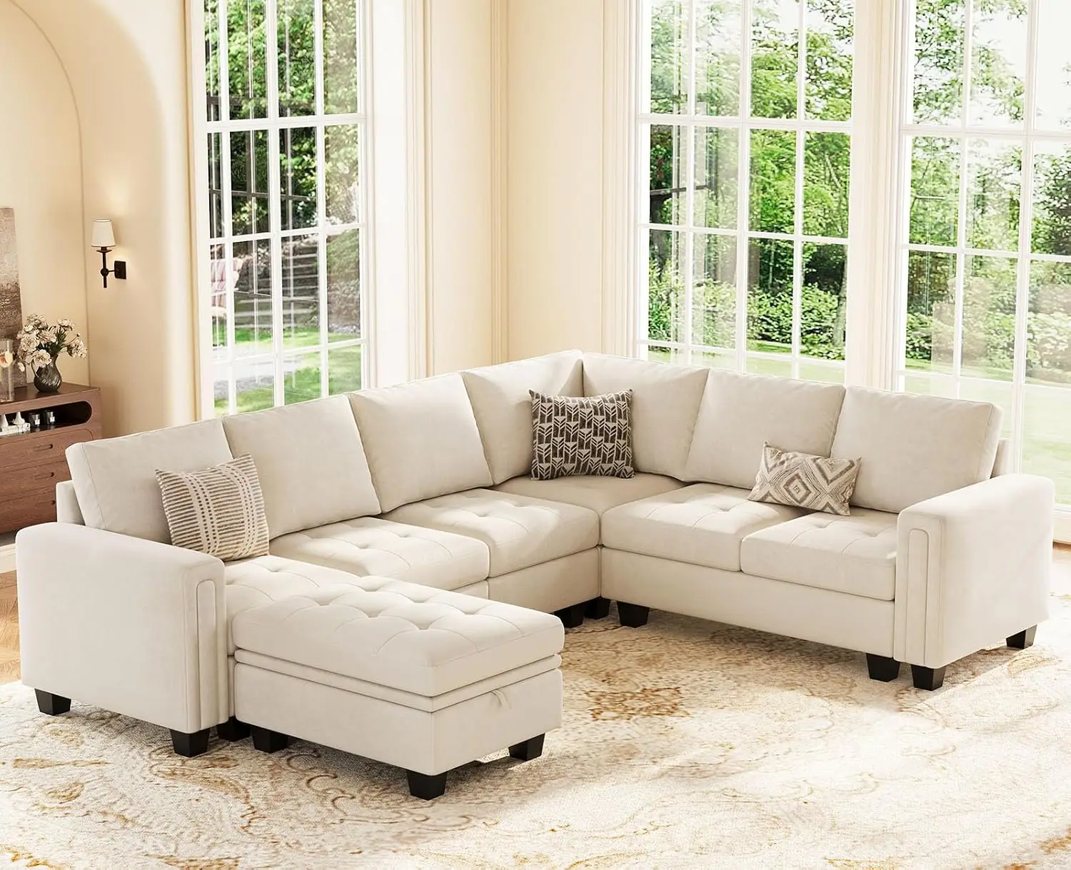 Velvet Modular Sectional Sofa with Storage Ottoman 6 Seater L Shape Reversible Chaise Convertible Corner Couch, Customized