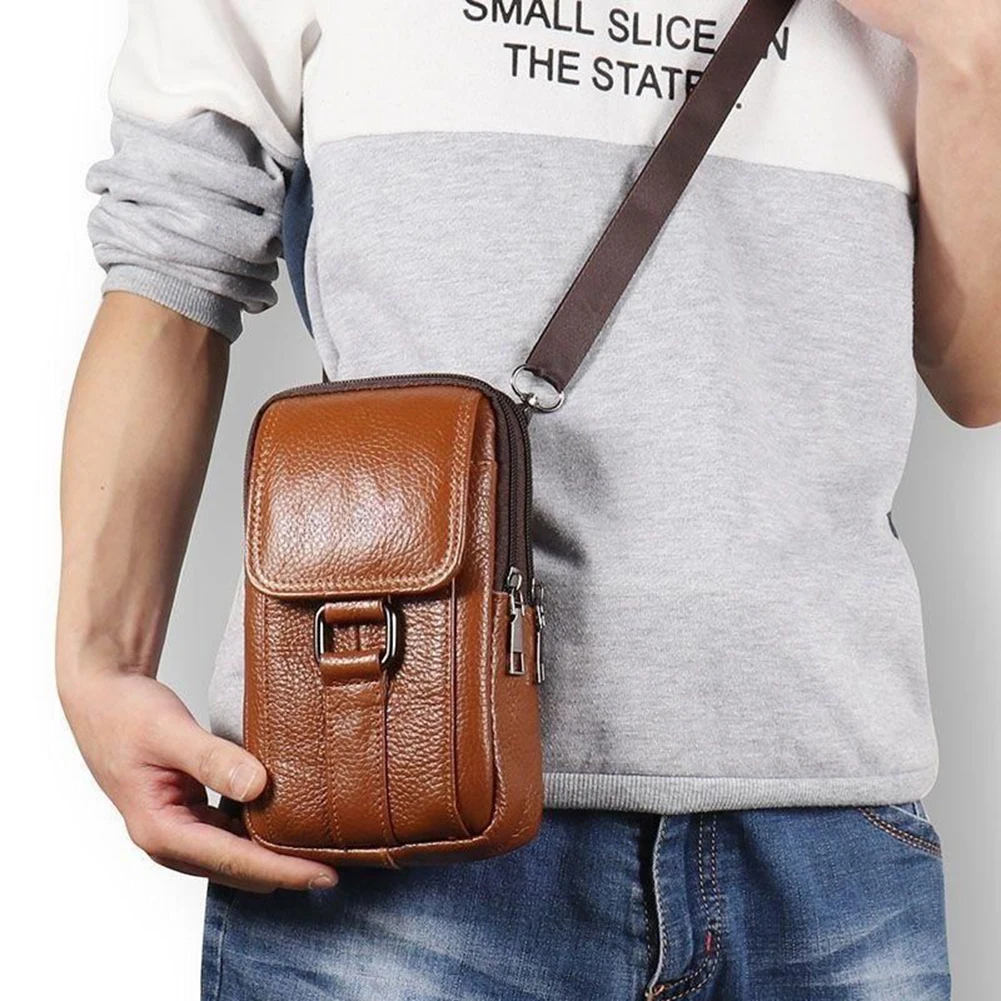 Men Cowhide Leather Waist Bag Cell Phone Belt Pack Simple Portable Mini Pocket Outdoor Casual Wallet Pouch Sport Fanny Pack