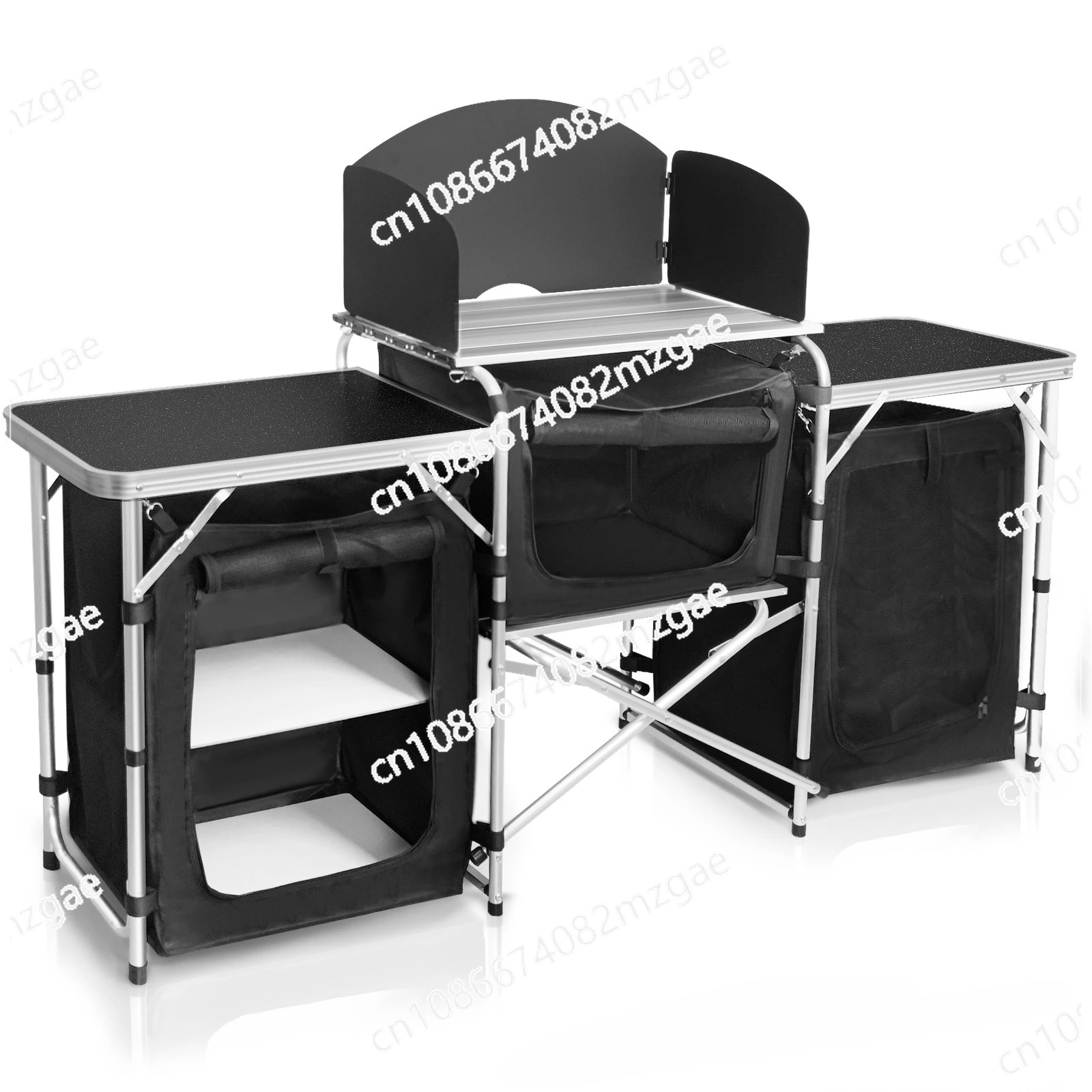 

Мобильный кухонный стол для кемпинга на открытом воздухе, алюминиевый складной стол с тканевым шкафом, уличный походный стол