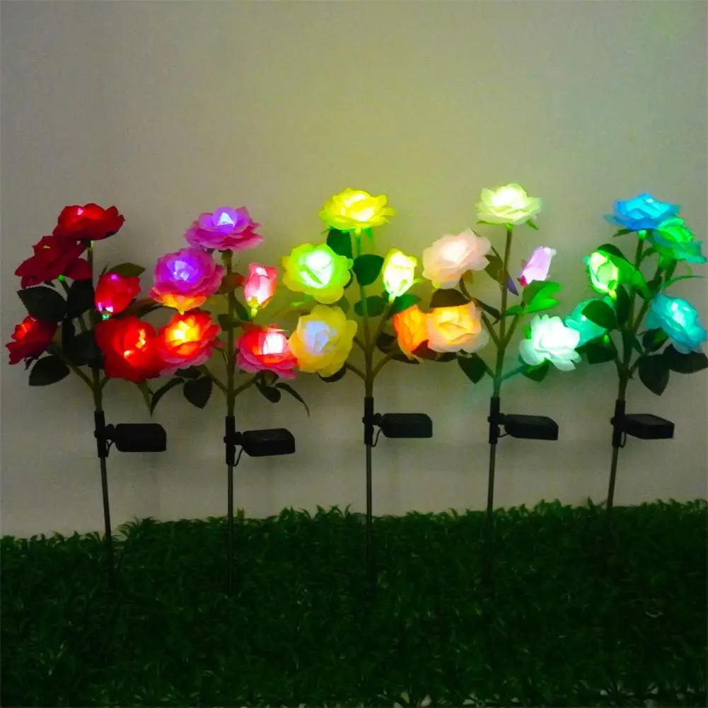 High-quality Solar Lights Color Changing Solar Rose Flower Lights for Yard Pathway Decoration Waterproof Outdoor Garden Lights