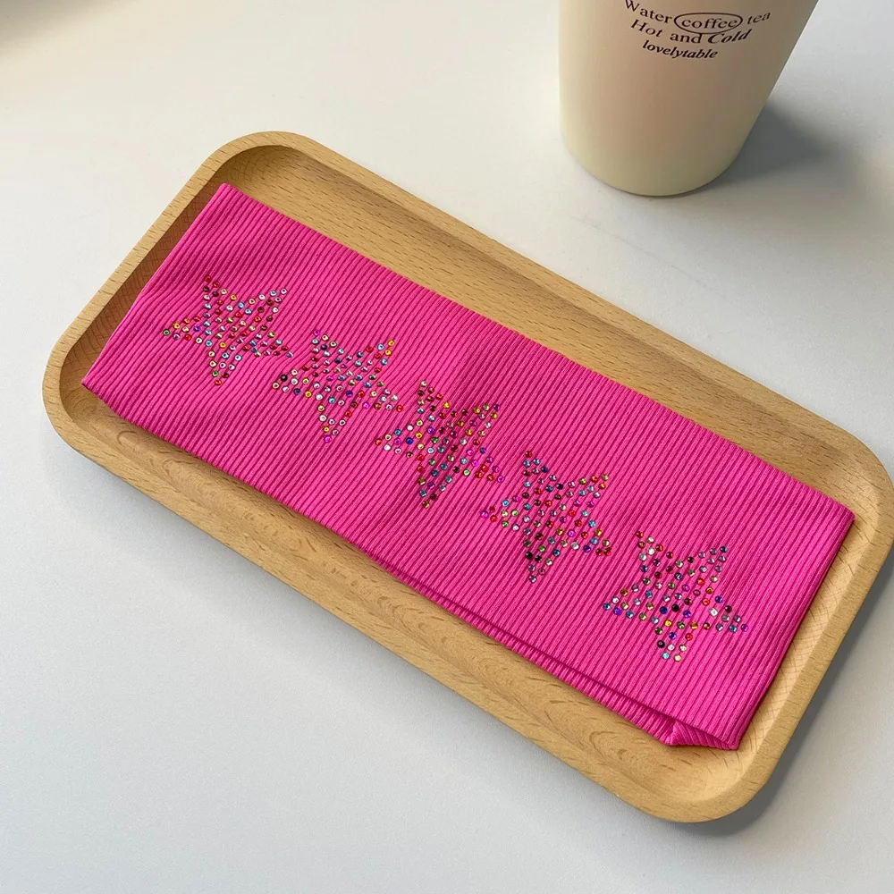 

Fashion Pure Color Rhinestone Star Headband Soft Sweat Absorbing Elastic Headband Face Wash Headwear Sports Hairband Yoga