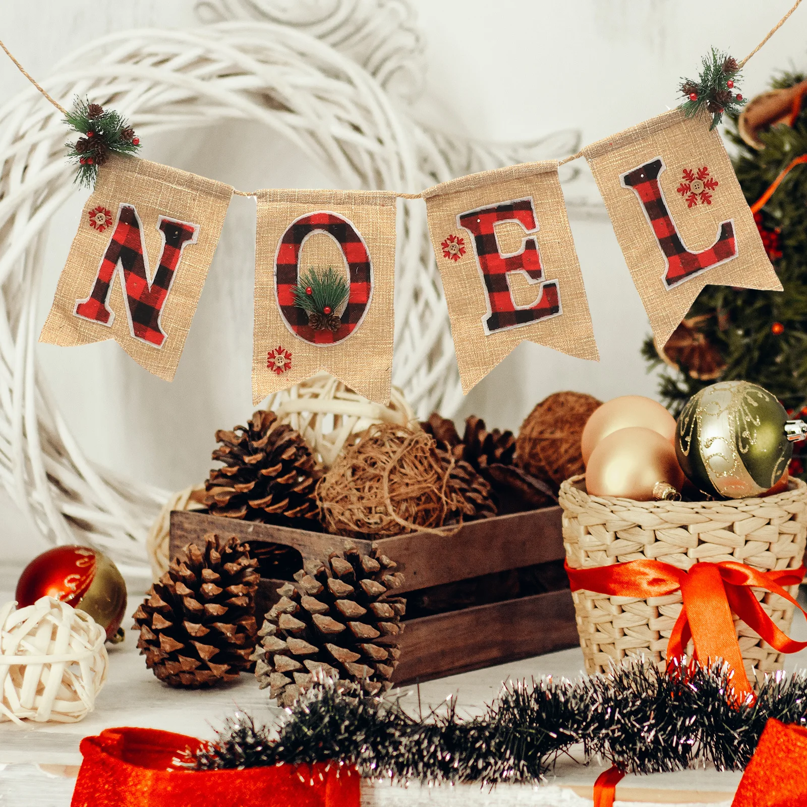 

1Set Christmas Bunting Linen Banner Light Xmas Party Hanging Decoration Indoor Outdoor Festival Christmas Banner with Light