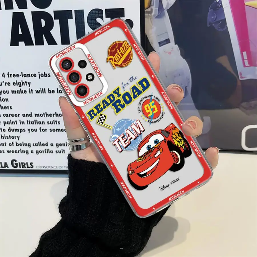 Disney Lightning McQueen 95 Phone Case for Samsung Galaxy A35 A55A53 A54 A73 A34 A33 A25 A24 A13 A14 A15 Transparent Clear Cover