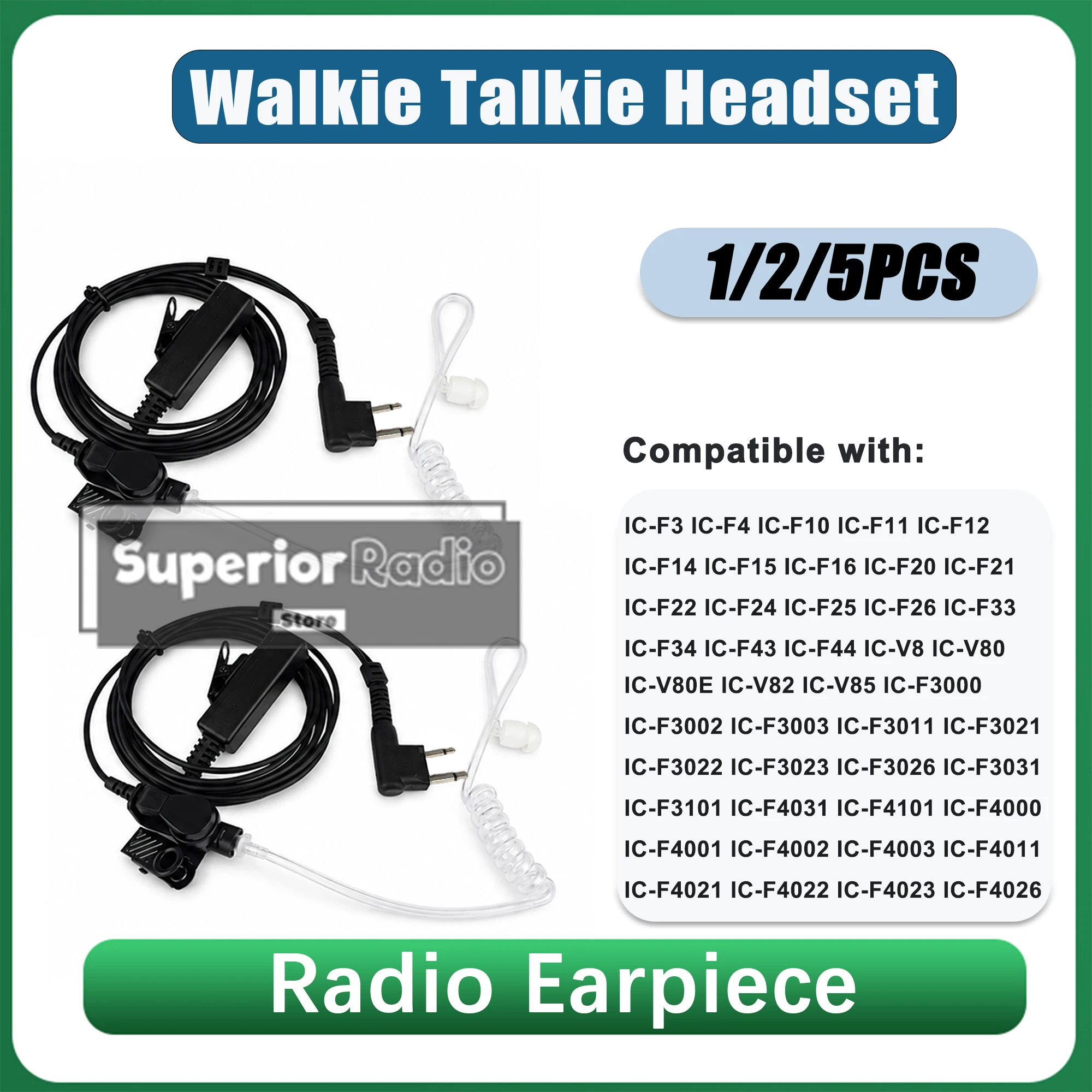 

Walkie Talkie Acoustic Tube Earpiece Compatible with IC-F4011 IC-F3011 Big PTT Headset IC-F3 IC-F4 IC-V82 IC-F24 Radio Accessory