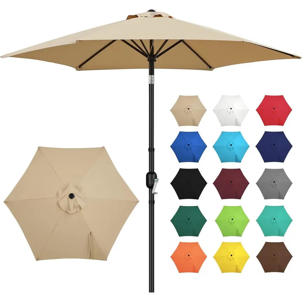 

Push Button and Crank Outdoor Patio Umbrella, UV Protected Yard Sun Shade for Garden, Deck, Backyard, Pool