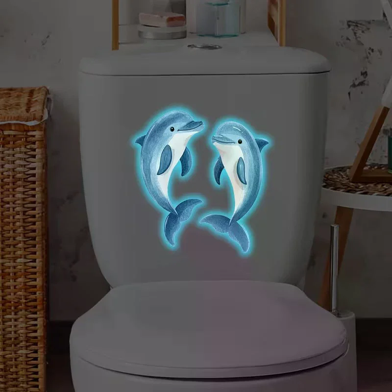 Glow-in-the-Dark Girl Dolphin Toilet Sticker Luminous Self-Adhesive Vinyl Wall Sticker Bathroom Wall Or Window Decoration