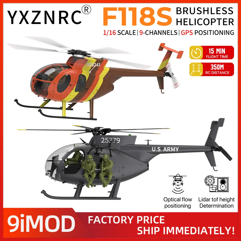YUXIANG F118S RC Helicopter MH‑6 MD‑500 Little Bird 1/16 9CH GPS Figures Reserved FPV Space