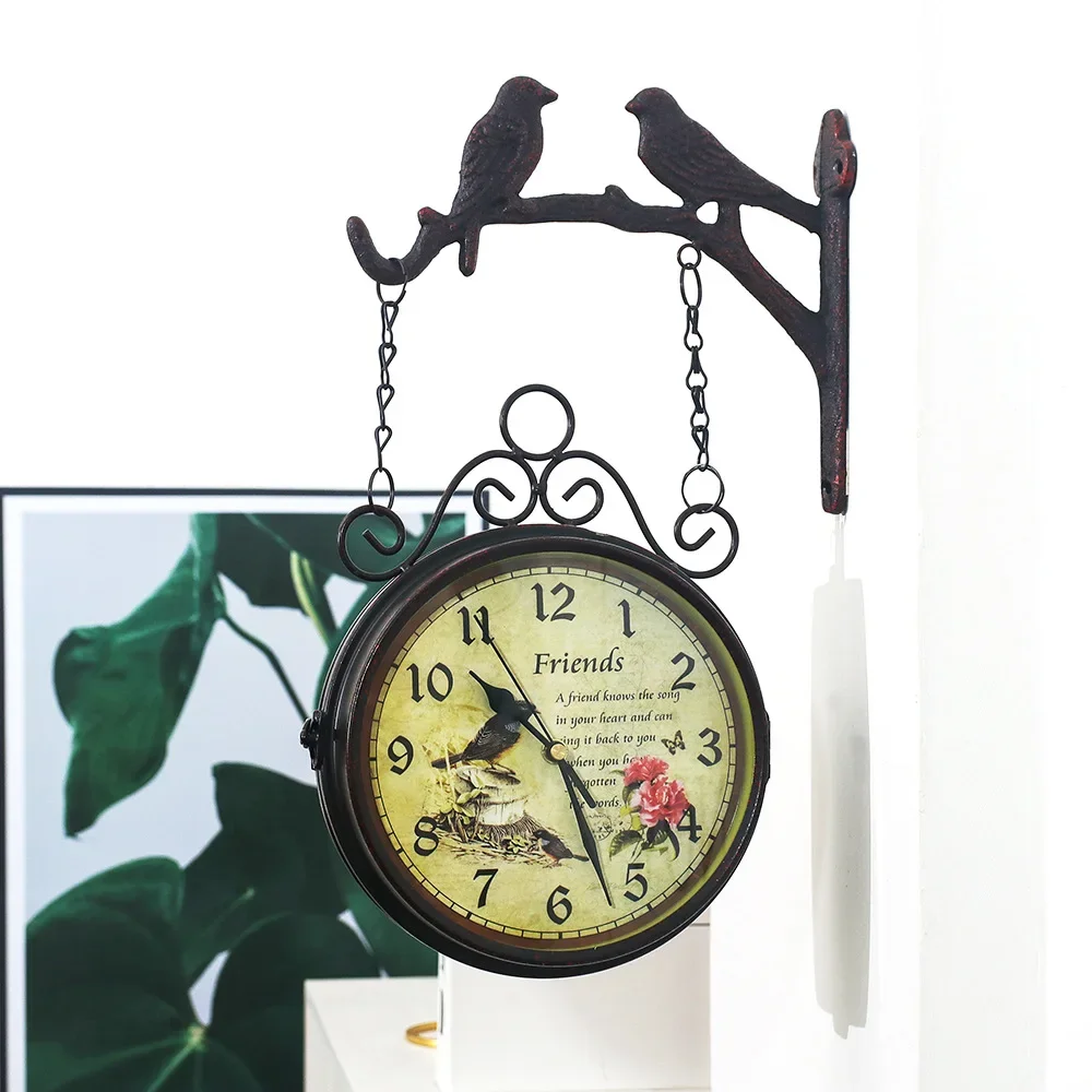 European Retro Home Decoration Wall Clock, Iron Silent Clock, Double-sided Wall Clock