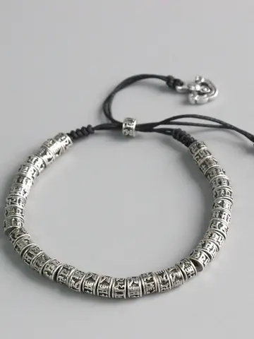 Eastisan Traditional Tibetan Buddhism Brass Bracelet Men Six Words Mantra OM MANI PADME HUM Antiqued Metal Amulet Beads Bracelet