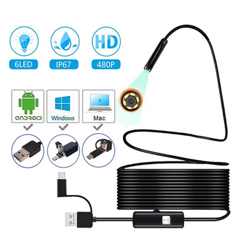 Endoscope Inspection Camera 3 in 1 Micro USB/Type-C Mini Inspection Camera for IOS iphone Waterproof Pipeline Borescope