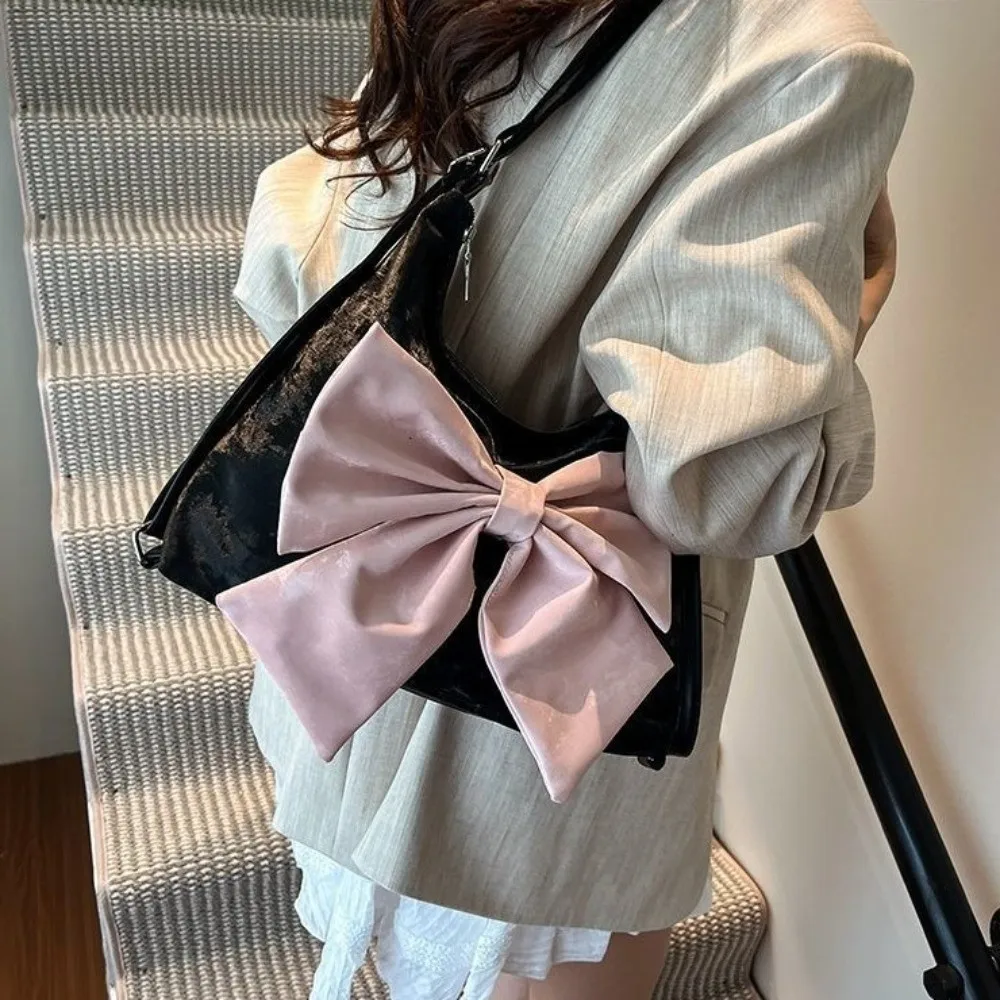 Sweet Bow Underarm Bag For Women Girl Large Capacity Tote Bag Multi-purpose Backpack Student School Bag