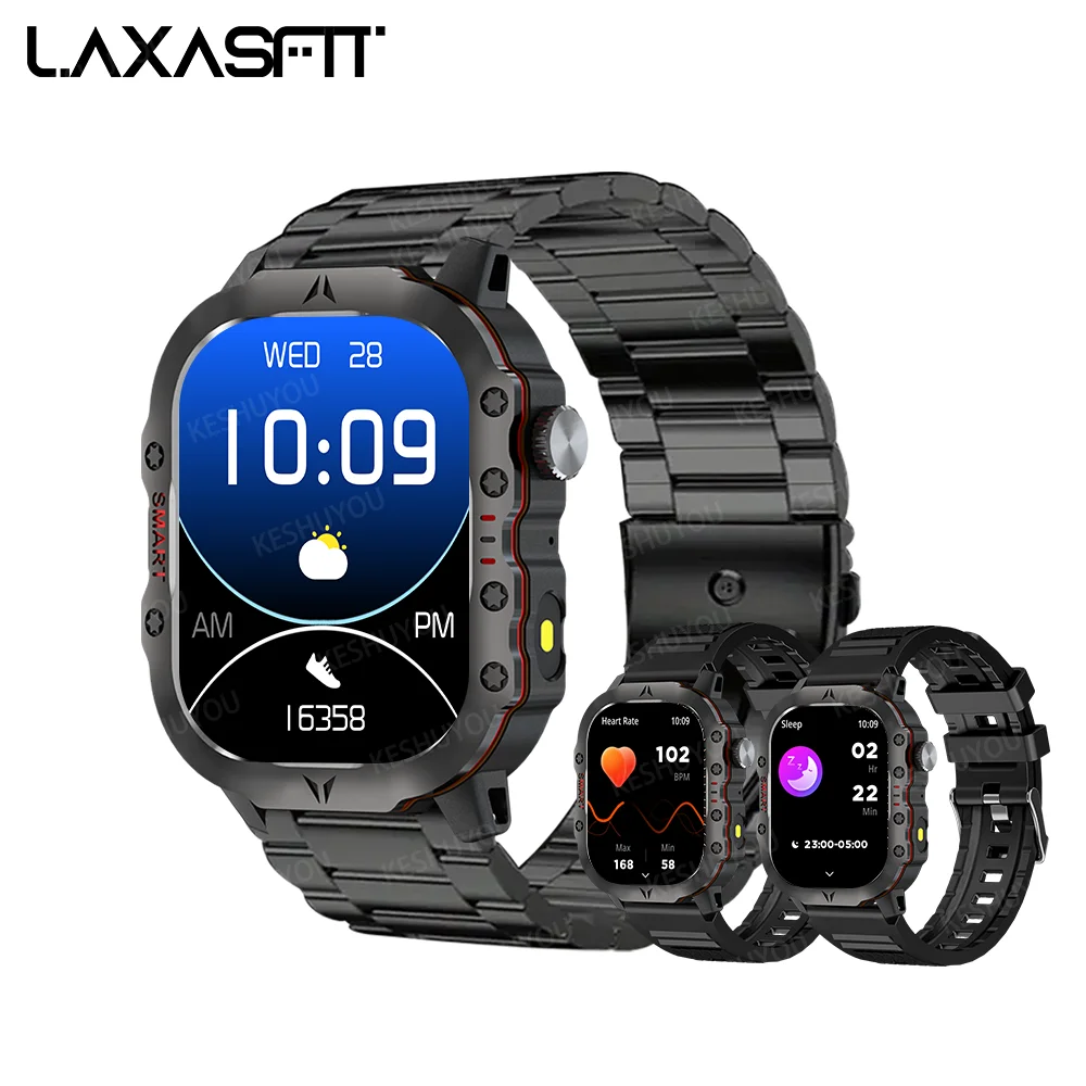 LAXASFIT-reloj inteligente militar para hombre, accesorio de pulsera resistente al agua IP68 con seguimiento de actividad deportiva, 24 horas de duración, Monitor de Salud de 2,01 pulgadas