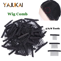 10Pcs/lot Wig Combs For Making Wig Caps 4/6/8 Teeth Wig Clips Steel Teeth With Cloth For Hairpiece Wig Accessories Tools Black