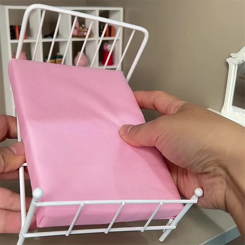 1:12 miniature bed for dolls Dollhouse Iron doll bed Furniture toy children simulation house role play toys collection gifts