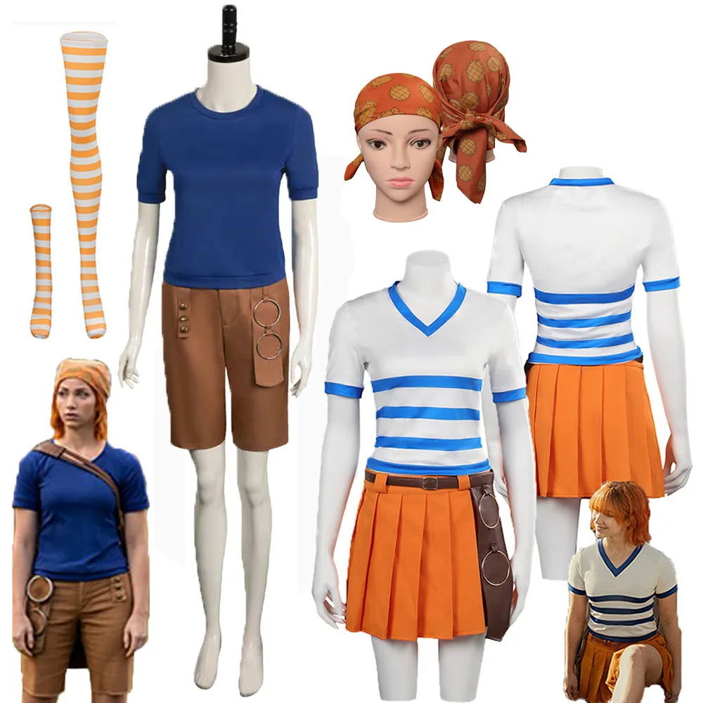 Anime TV-Stück Nami Cosplay Tops Rock Kostüm Schal Socken Verkleidung Seemann Handband Outfits Halloween weibliche Verkleidung Anzug