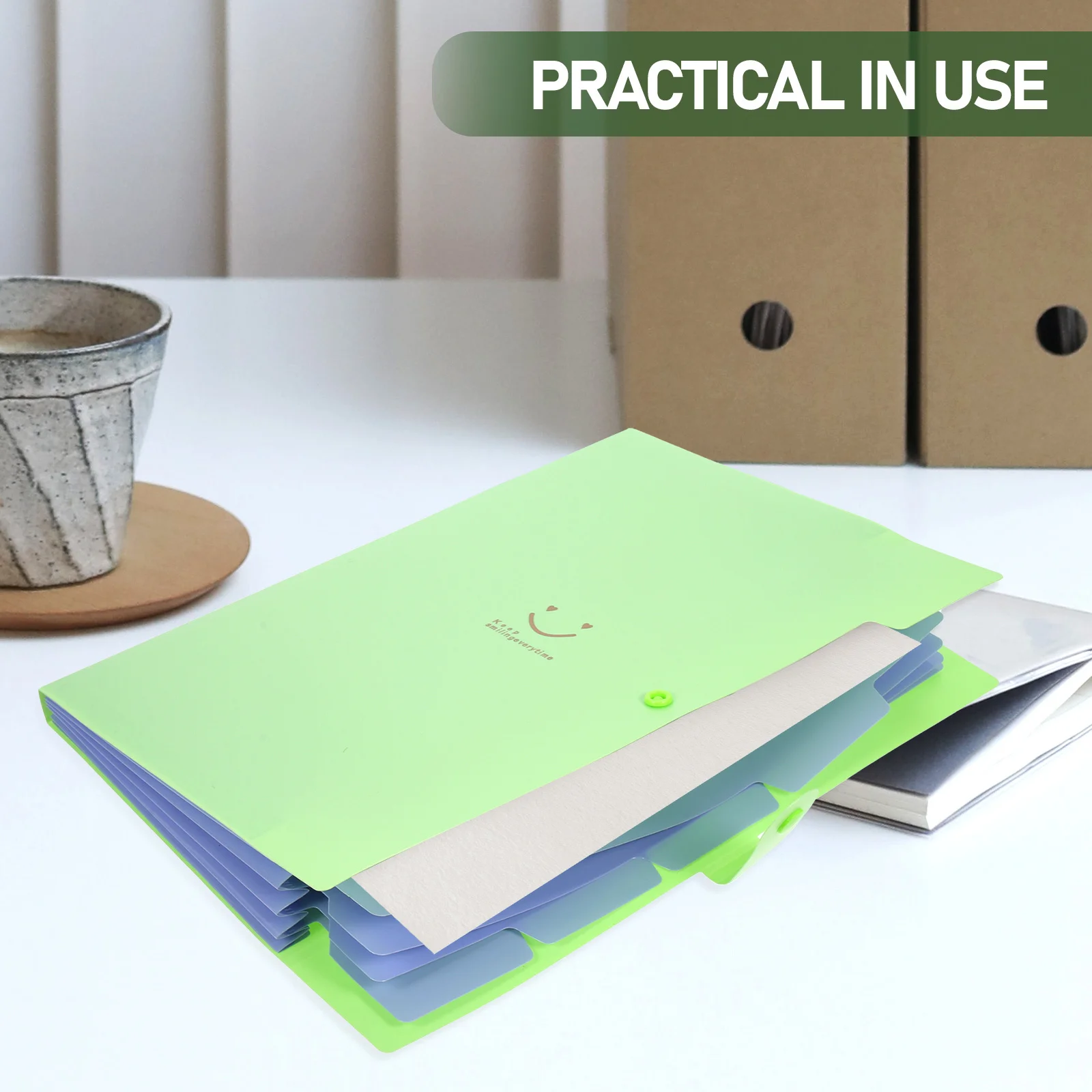 Grass Green Aktenordner mit 5 Fächern, robuster Kunststoff im A4-Format, Schnappverschluss, erweiterbarer Dokumenten-Organizer für Büro, Schule, Zuhause