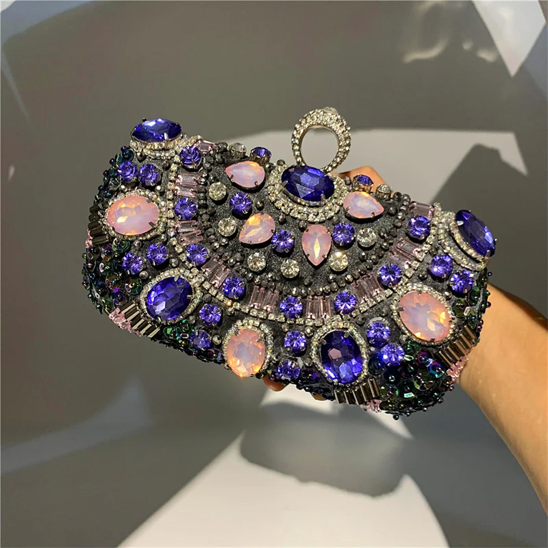 

Luxury Handmade Bead Rust Bags Rhinestone Evening Clutch Ladies Dinner Handbag for Women