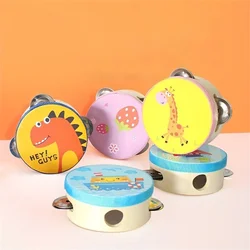 4-inch Wooden Tambourine Cute Cartoon Hand Clapping Drum Shaking Tambourine Percussion Musical Instrument