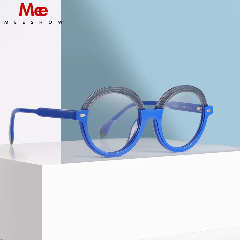 MEESHOW Women Round Acetate Optical Glasses Frames High Grade Frosted Material Retro Men Fashion CE Quality Prescription Glass
