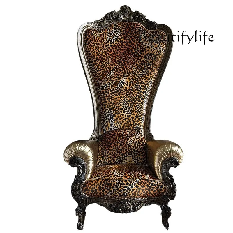 Luxury new Chinese classical solid wood leisure chair Italian fabric armrest family villa living room gold foil single seat