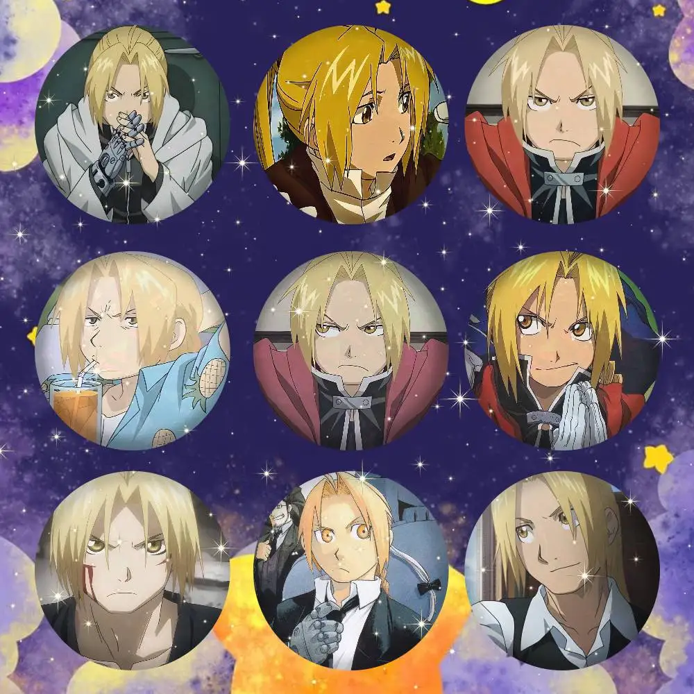 Anime E-Edward E-Elric Snap-in Pins Cartoon Character Round Creative Brooches For Backpack Accessories Jewelry Gifts