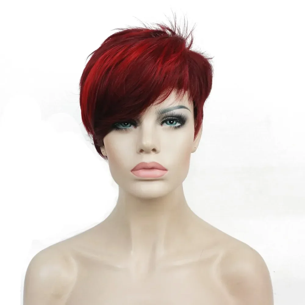 StrongBeauty Women\'s Red Short wig Pixie Cut Synthetic Capless Wigs Natural