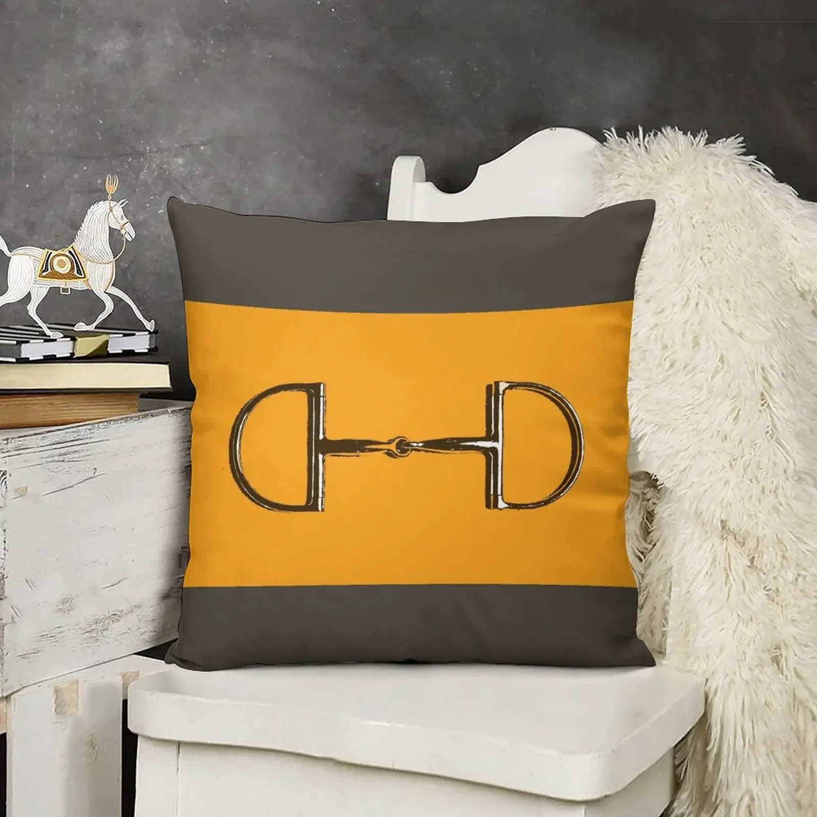 

Orange Horse Bit with taupe background Throw Pillow Sofa Cushion christmas supplies pillow