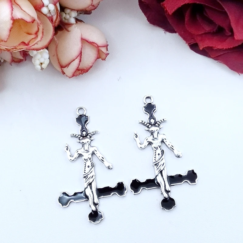 8pcs Baphomet Goat Inverted Cross Pendants, Satan Charm, Satanic, Lucifer, Halloween Devil ,DIY Handcrafted Jewelry Accessories