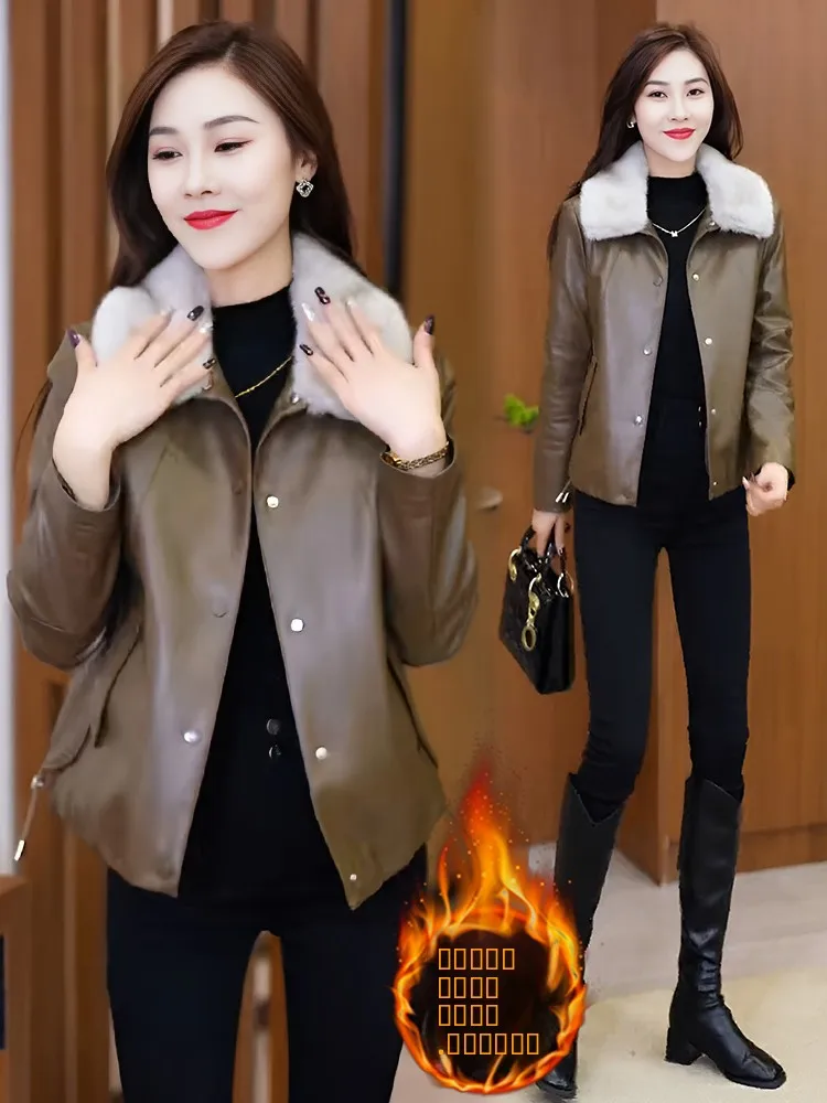 Giacca in Pelle Foderata alla Moda per Donna, Versatile e Leggera, Nuova Collezione Autunno Inverno