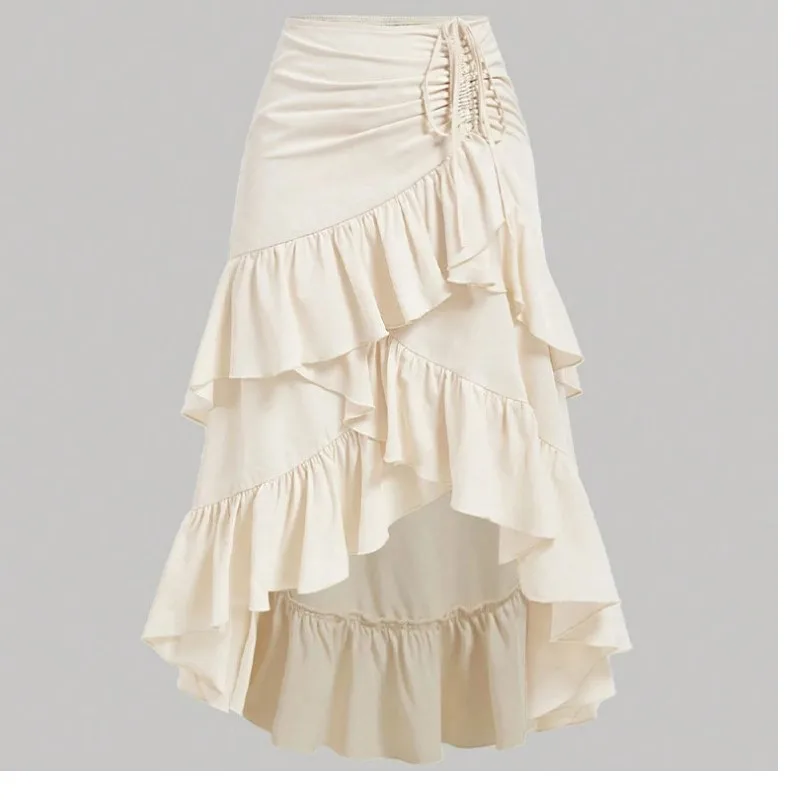 Spring Summer Foreign Style Irregular Ruffles Skirt Woman's Fashion Lace-up Design A-line Skirts Ladies Solid Color Streetwear