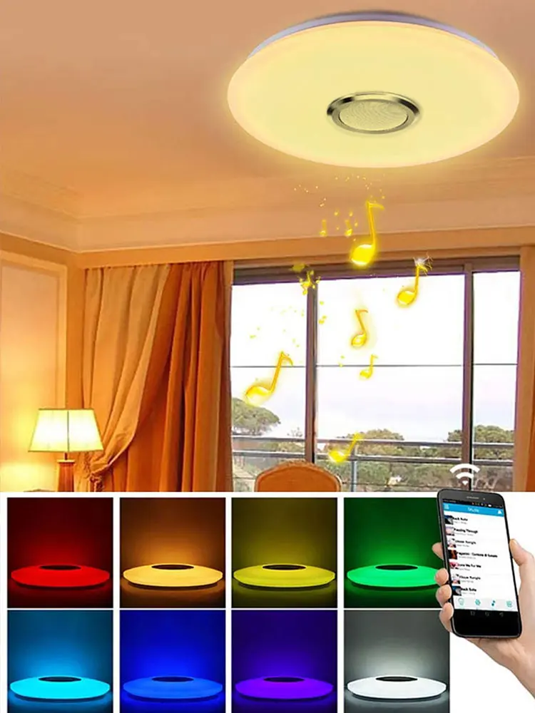RGB LED Ceiling Light APP Control Bluetooth-compatible Modern Ceiling Lamp Dimmable Smart Ceiling Light with Speaker 2800K-6500K