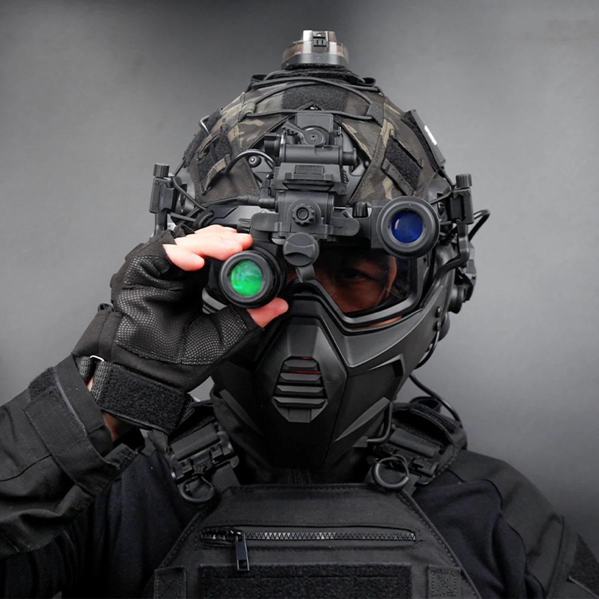Airsoft-helmset met tactische headset Lichtgevend nachtzichtmodel Maskerbril voor oorlogsspel Schieten Cosplay-uitrusting Props