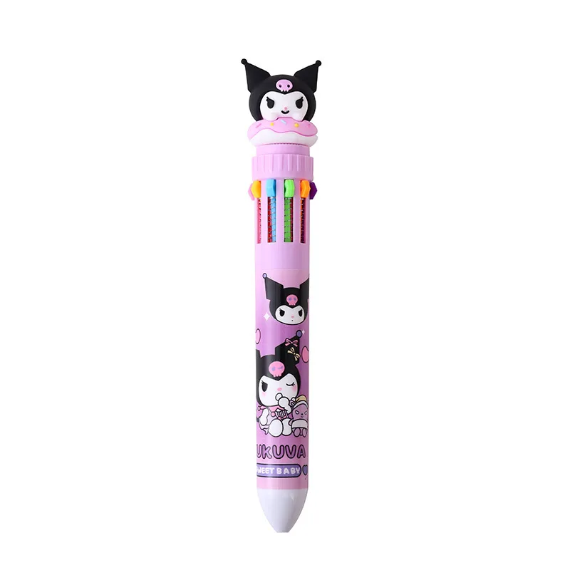 Sanrio tekan sepuluh warna pulpen pena kartun Kawaii Kuromi Multi warna siswa Gel pena Melody Sanrio alat tulis menulis pena lucu