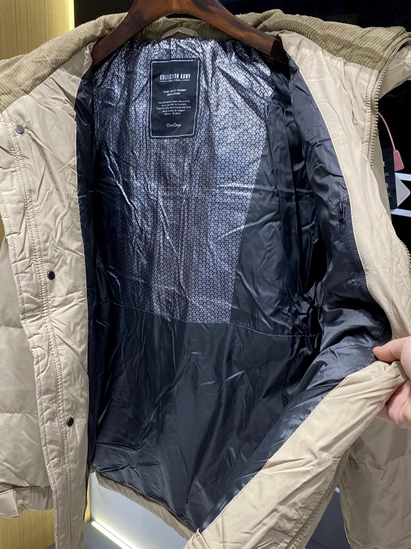 Piumino da uomo con cappuccio casual da esterno Jaet Du Down imbottitura calda riflettente invernale con cerniera in fibra di poliestere