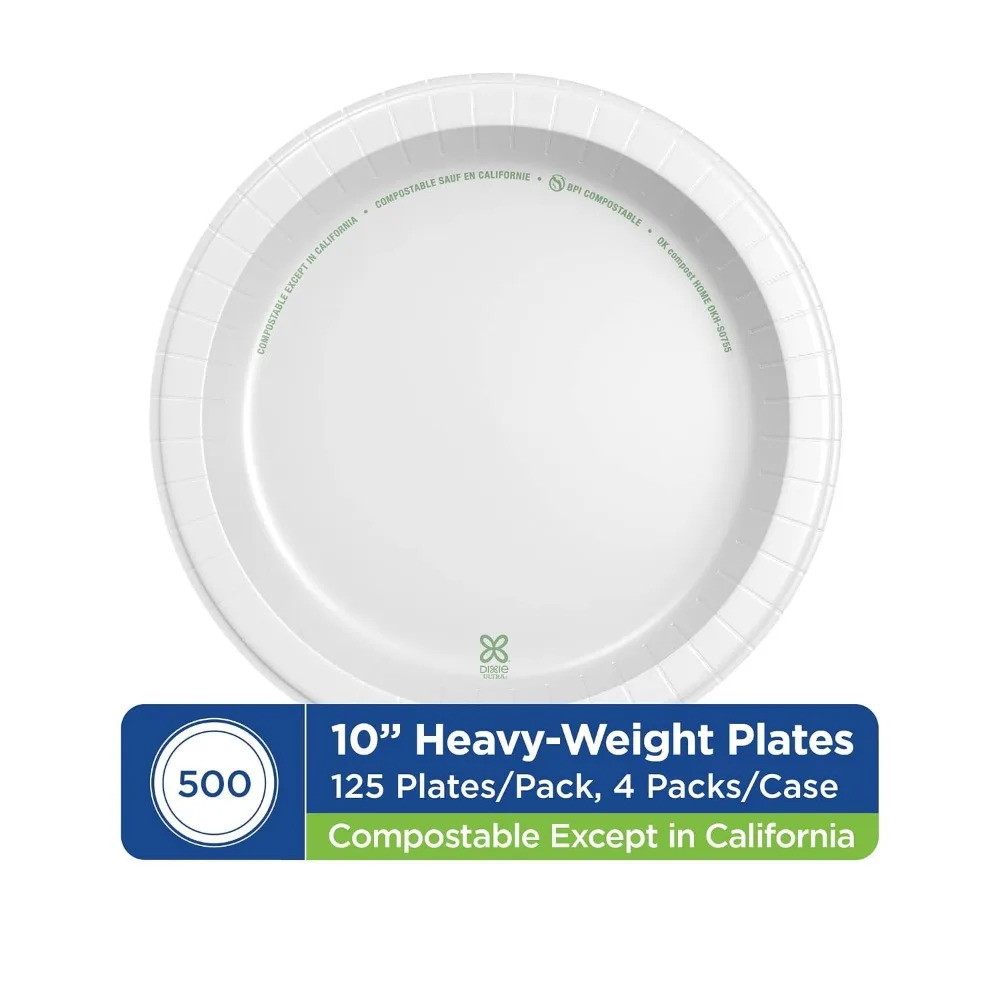 Heavy-Weight Paper Plates 10 1/16 Inch, White, 500 Count Bulk Case, 4 Packs of 125