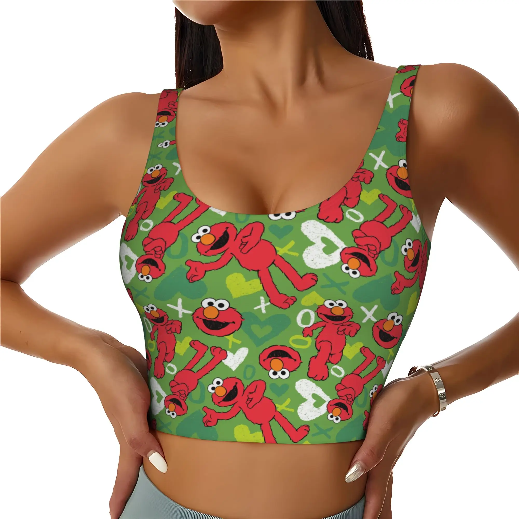 Custom Women's Cookies Anime Monsters Sports Bras Elmo Cartoon High Impact Gym Workout Yoga Crop Tank Tops