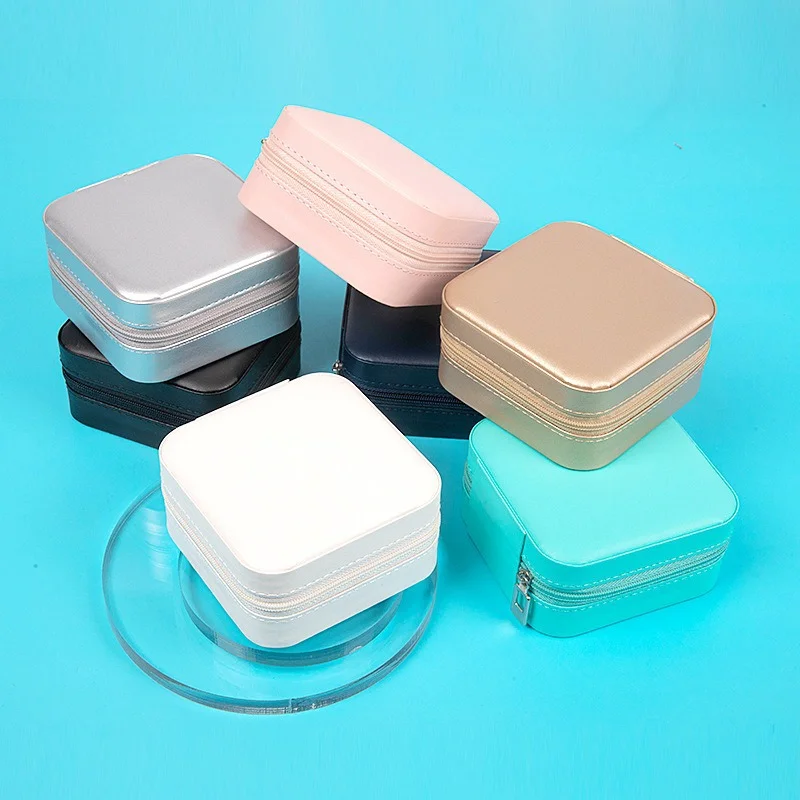 Pudełko na biżuterię Kolczyki Pierścionek Naszyjnik Organizer Przenośne Etui Podróżne na Biżuterię z Zamkiem Błyskawicznym