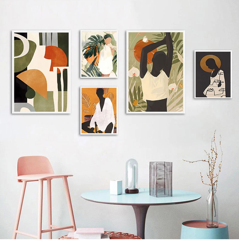 Abstrakte Figurenmalerei, Vintage-Wandkunst, minimalistische Linien-Leinwandmalerei, Poster und Drucke, Bilder für Wohnzimmerdekoration