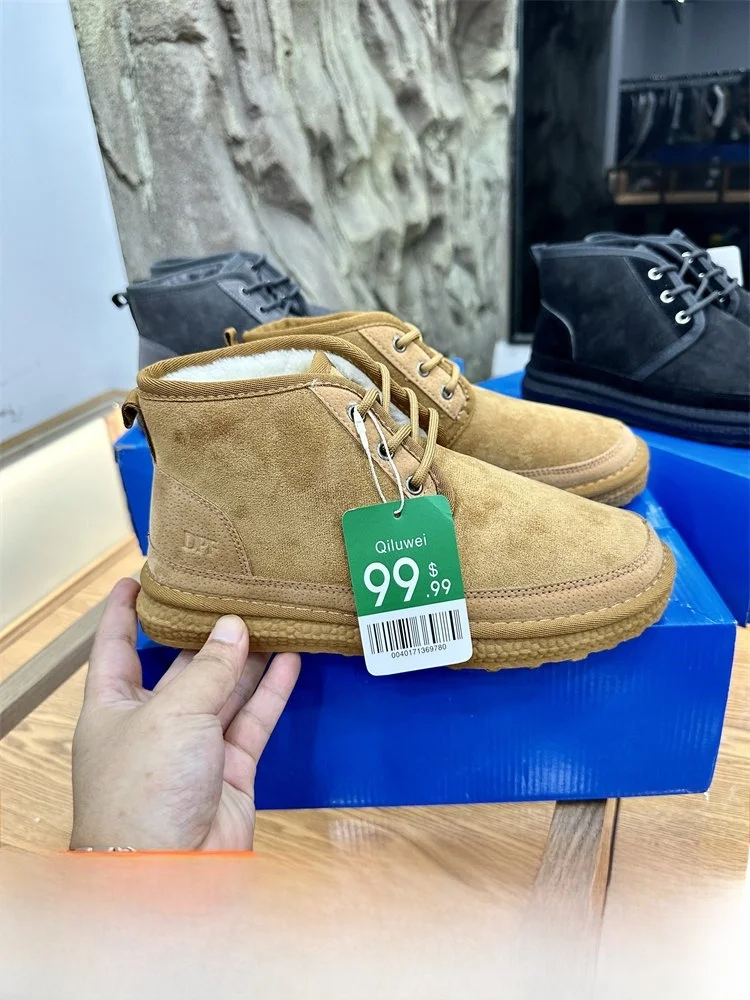 Walking Warmth! Winter Thickened Anti-slip Work Boots Men's Faux Leather Fur Integrated Snow Boots Casual Fashion Boots