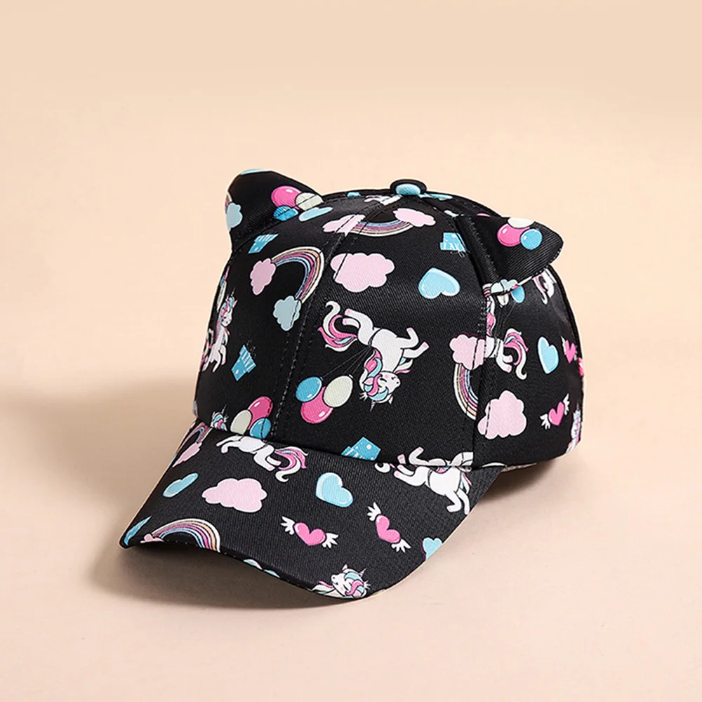 Children\'s Unicorn Print Baseball Cap Cute Cat Ears Outdoor Visor Girls Sun Hat For Kids 2-8 Years