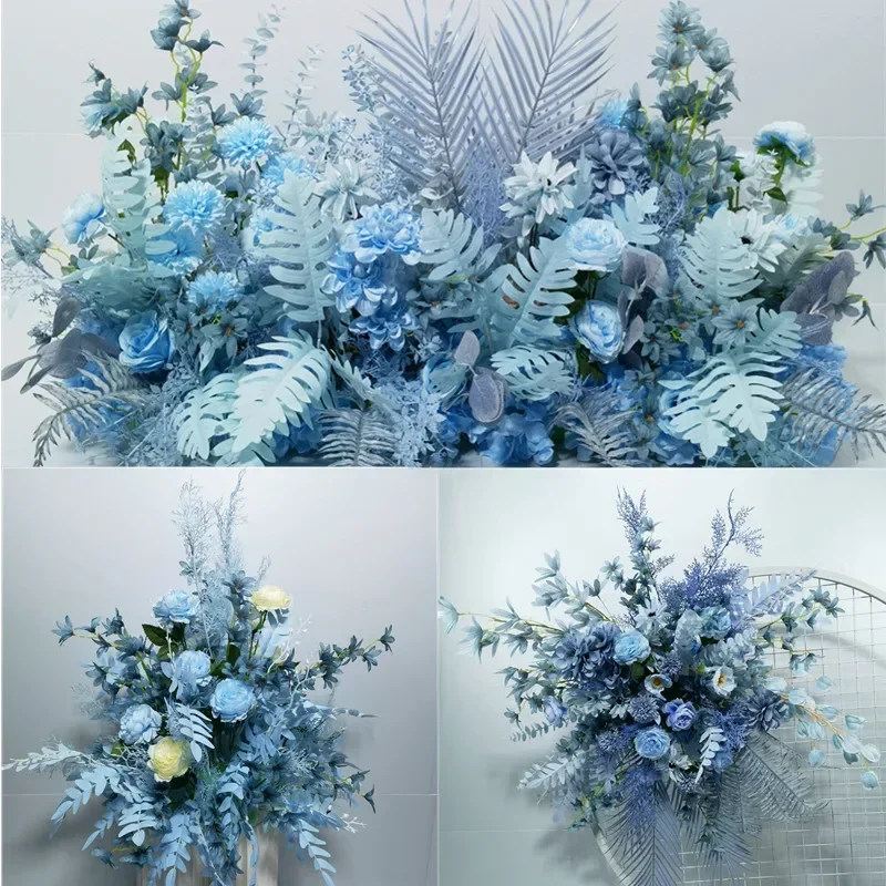 Haze Blue Artificial Flowers Peony Rose Fake Flowers Eucalyptus Leaf Plants DIY Living Room Home Decor Garden Wedding Decoration