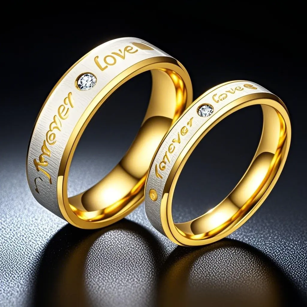 Nuevo Anillo de Moda Unisex con Letras, Acero Inoxidable con Detalles de Diamantes, Anillo de Boda para Parejas, Tallas 6-12