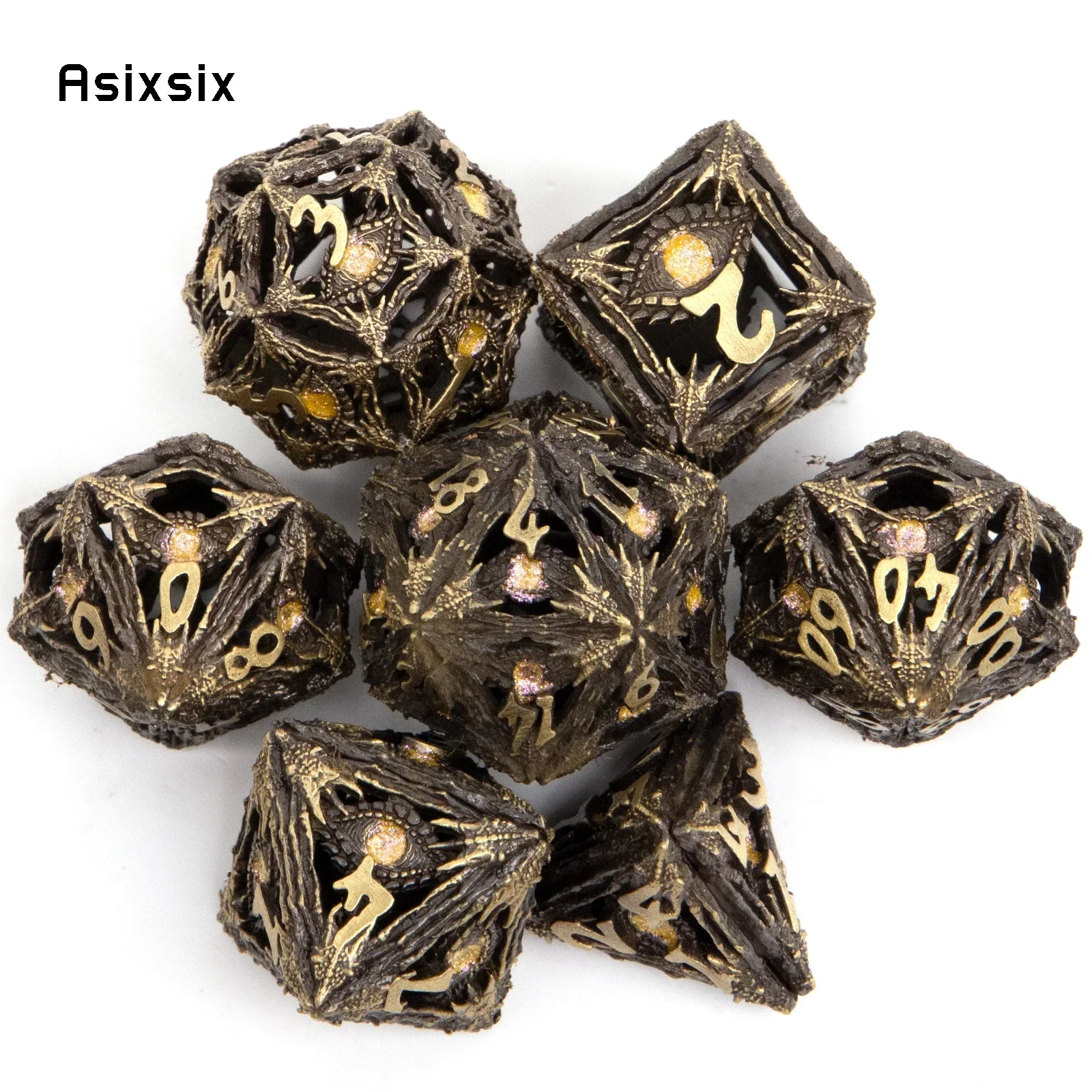 

Metal Dice, Perfect For Tabletop Rpgs And Card Games 7 Pcs Yellow Eyes Metal Dice Hollow Metal Polyhedral Dice Set Suitable For