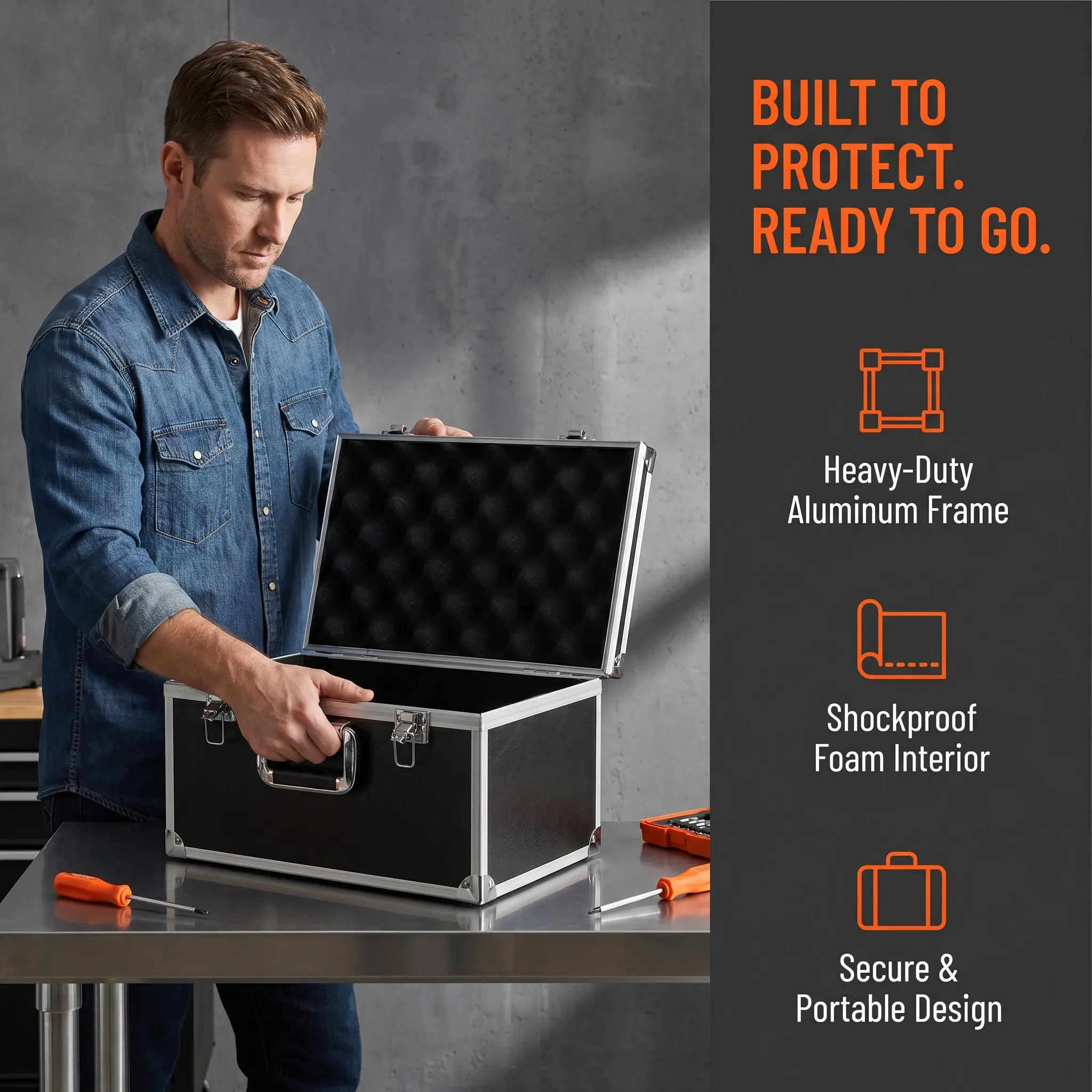 Aluminum Alloy Tool Box Multifunction Portable Case High Density Foam Lining Shockproof Storage Carrying Equipment Container