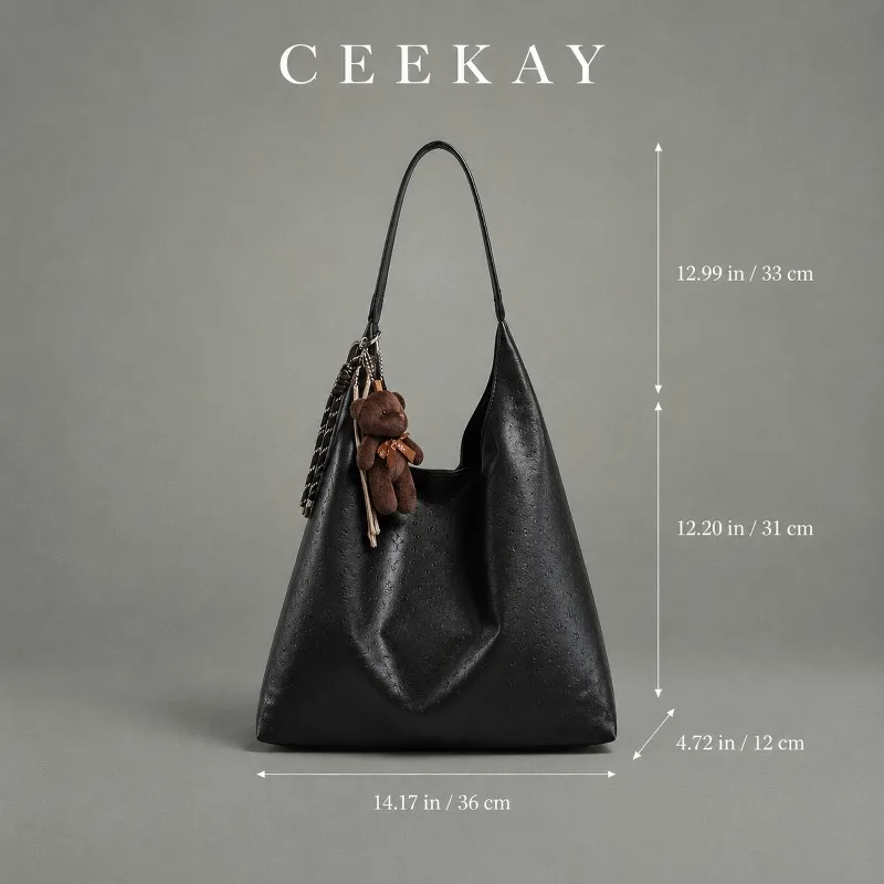 CEEKAY Hobo-Tasche aus Leder mit Bärenanhänger, geflochtenen Details, Tragegriff, vielseitig einsetzbar, ideal für den täglichen Gebrauch, lässig, große Kapazität. – Detail 3