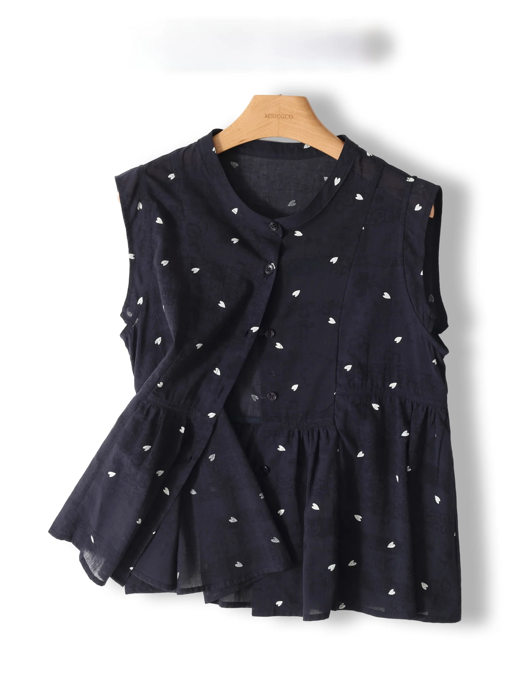 

Summer Love Heart Print Sleeveless Loose Fit Women's Shirt Versatile Slimming Top Fashionable Casual Style Chinese Fabric