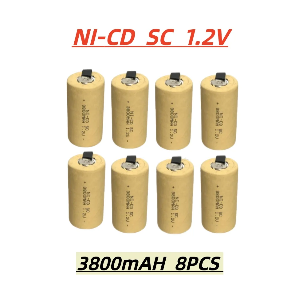 New 100% Electric Drill SC Batteries 1.2V 3800mAh Sub C Ni-Cd Rechargeable Battey With Tab Power Tool NiCd SUBC Cells